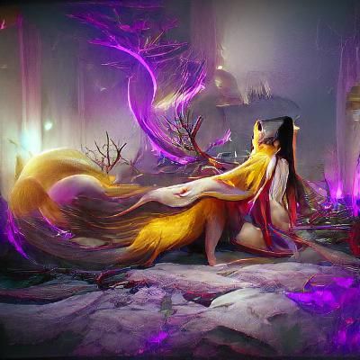 Hyperdetailed Nine-Tailed Fox in Dark Fantasy Style