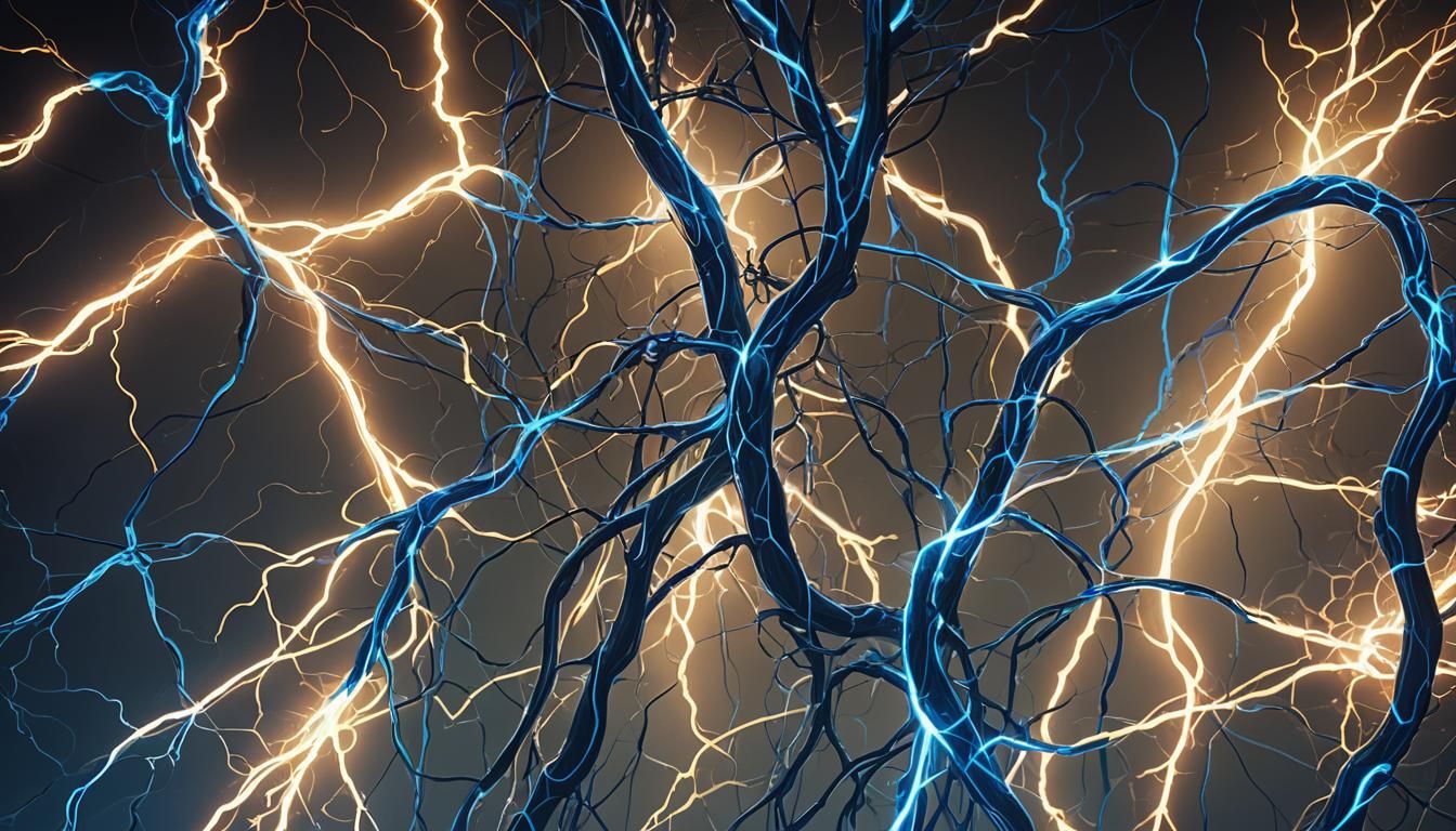 Bioluminescent Electricity Sparks Through Nerves in Neon Pai...