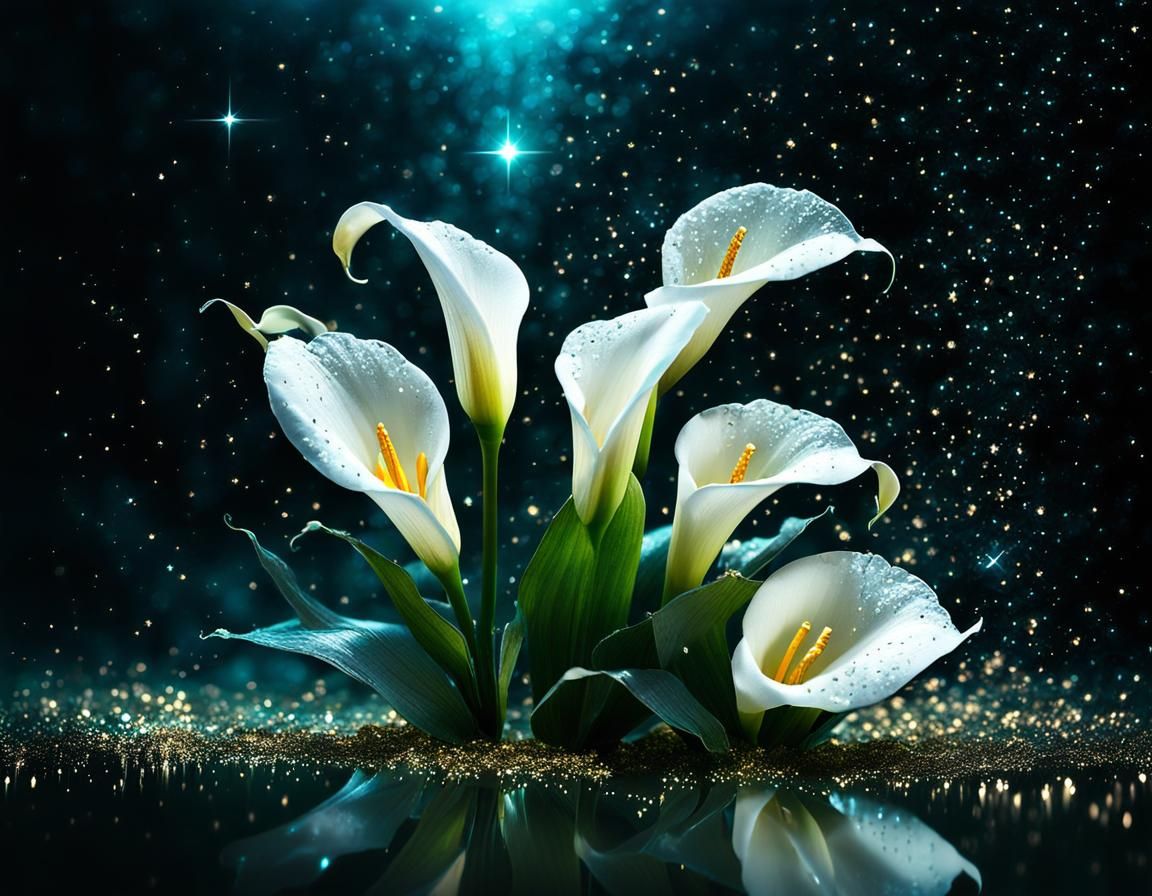 Crystal Calla Lily with Glitter Rain and Milky Way