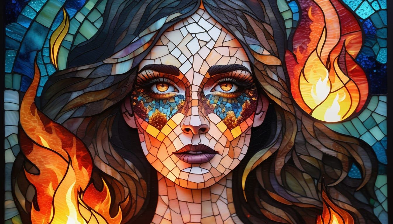 Demonic Portrait with Fire and Ashes, Alcohol Ink Style