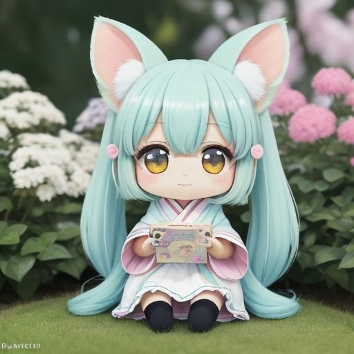 Kawaii Anime Fennec Girl in Pastel Garden