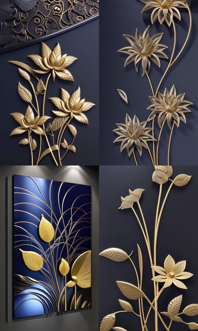 Gold Lotus 3D Embossed Bas-Relief Art