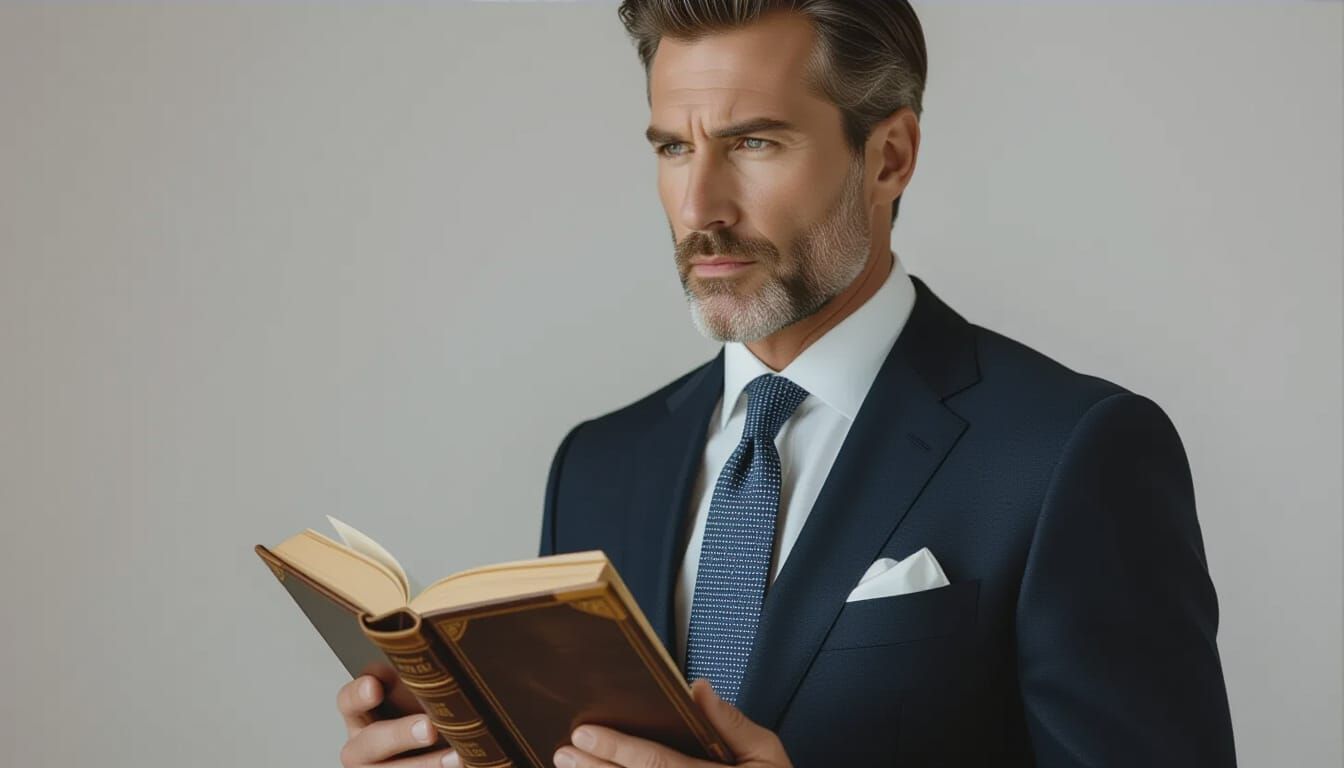 Man in Suit with Book, Hyperrealistic Photography