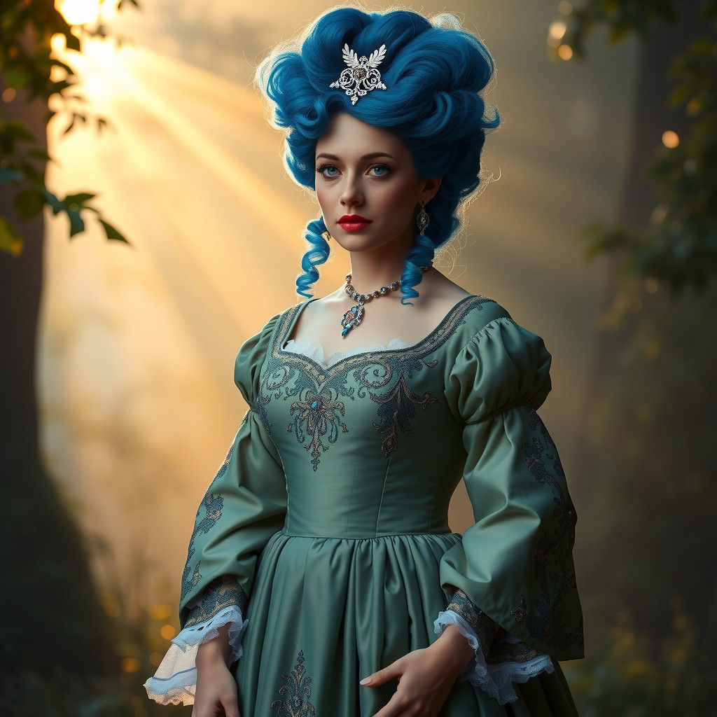 17th Century Noblewoman in Fontainebleau Park, Rococo Style