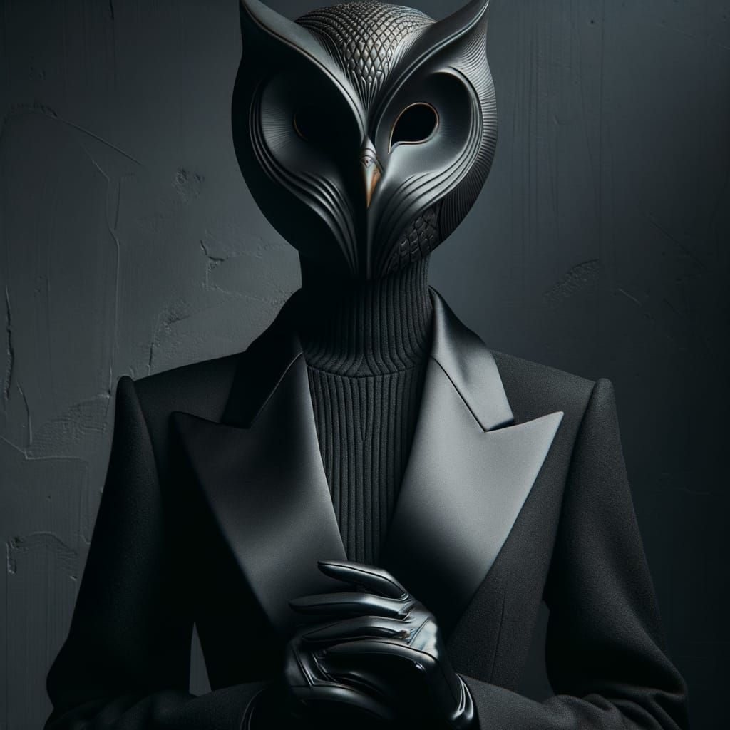 Mysterious Woman in Black with Owl Mask