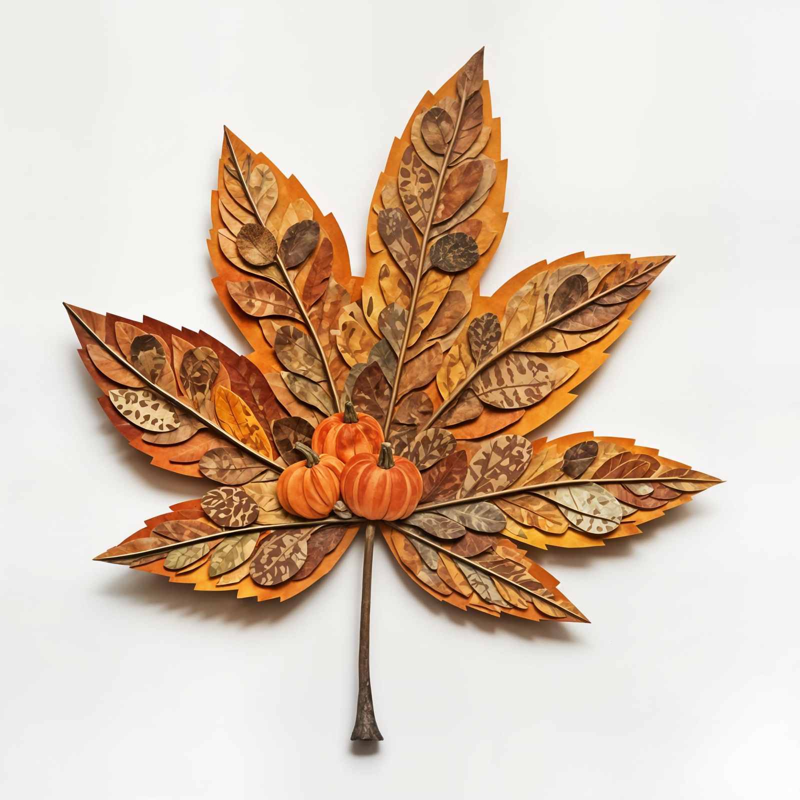 Autumnal Paper Cutout Leaf in Collage Style