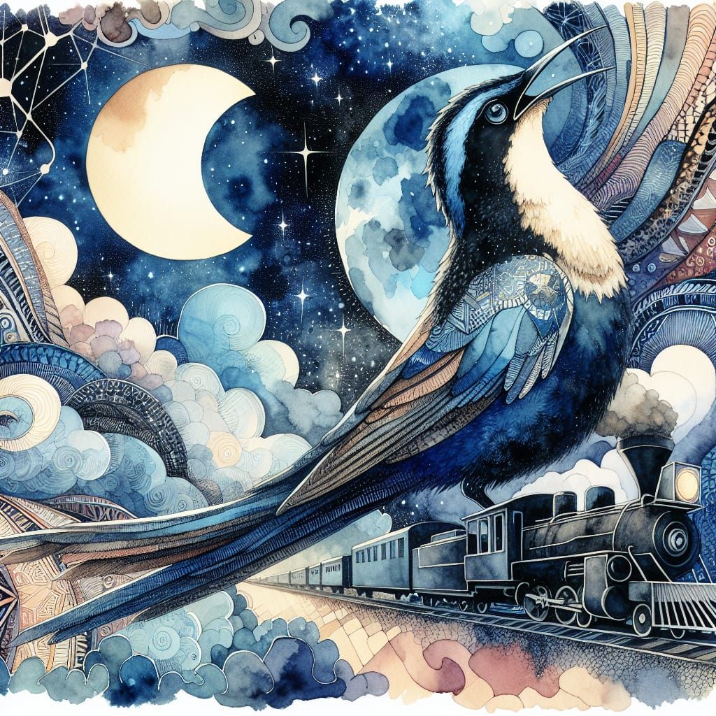 Watercolor Whippoorwill's Song of Solitude at Midnight