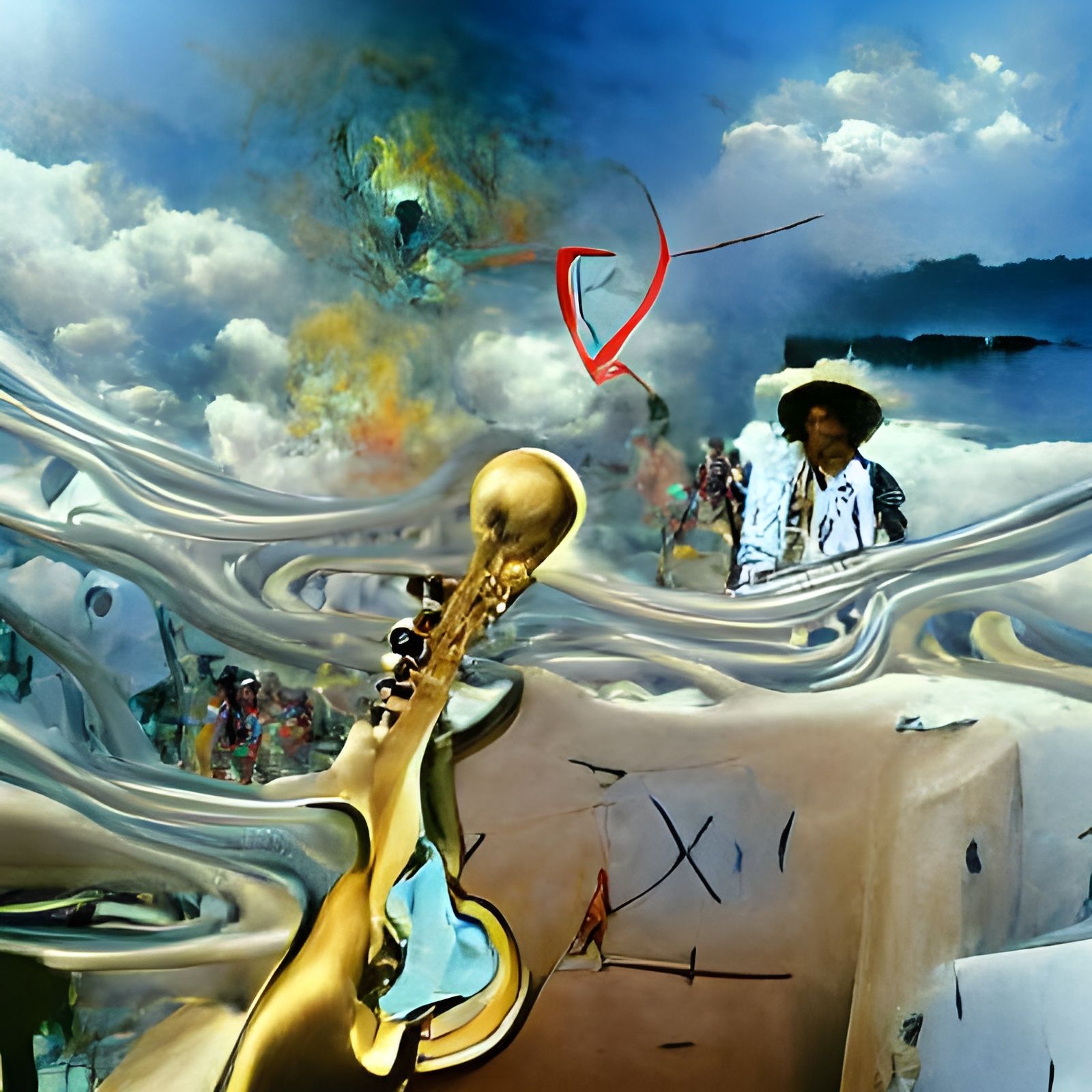 Astral Travel with Guitar, Salvador Dali Style