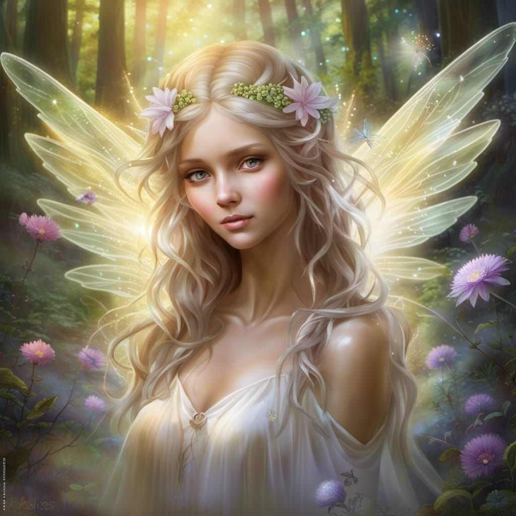 Ethereal Angel in Sunlit Forest Fantasy