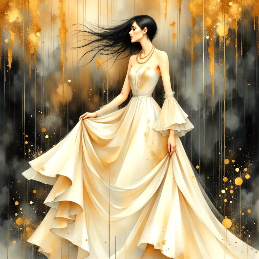 Art Deco Woman Portrait in Ink Wash Style