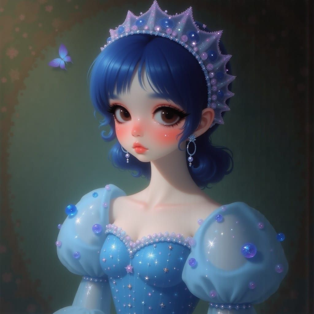 Cinderella Portrait in Blue Gown with Big Eyes