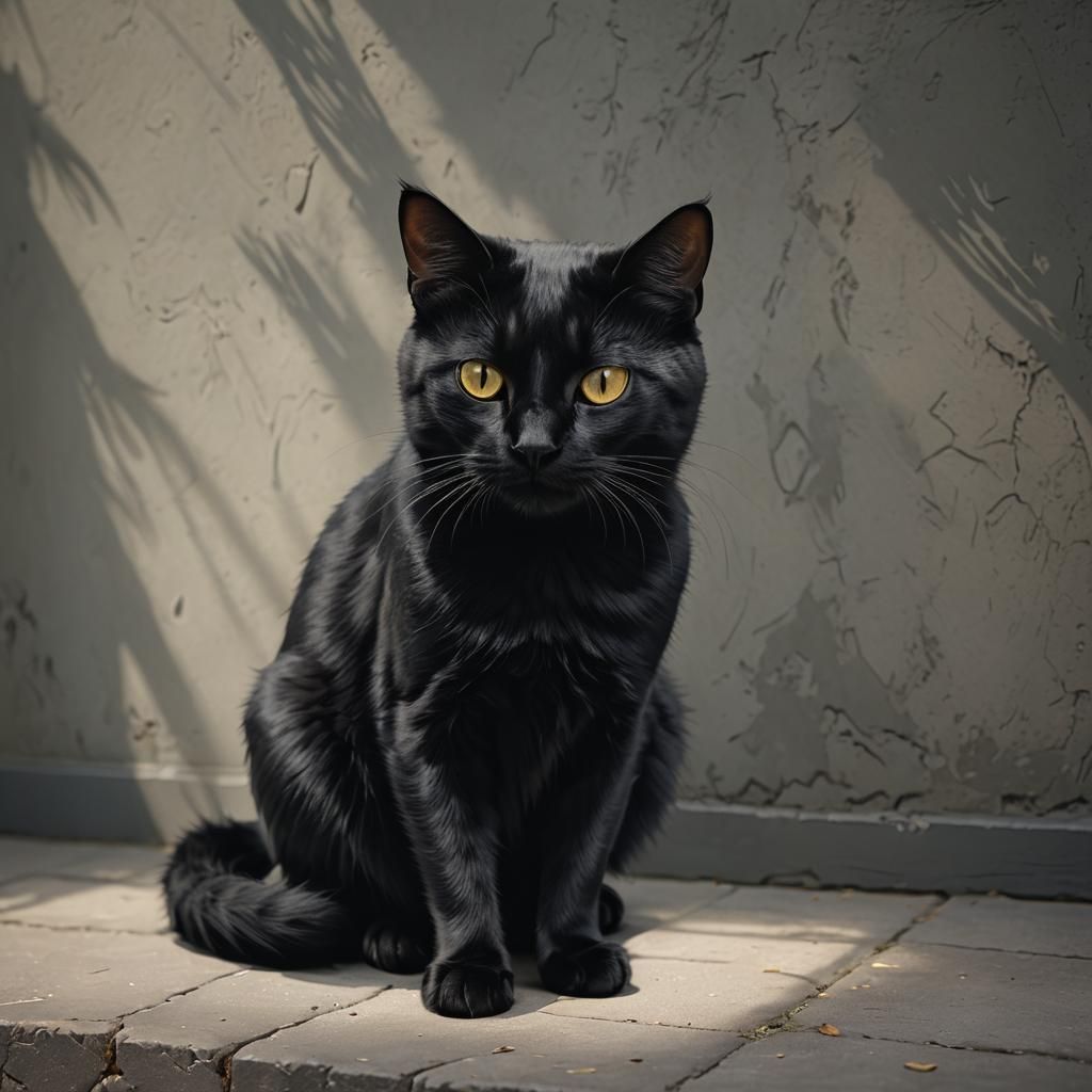 Photorealistic Black Cat with Shadow Depth of Field