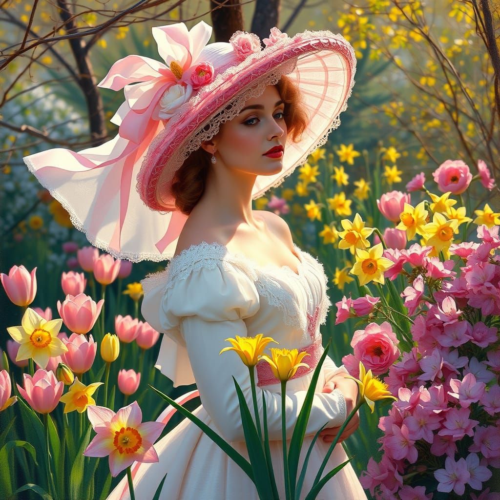 Elegant Woman in Impressionist Easter Garden