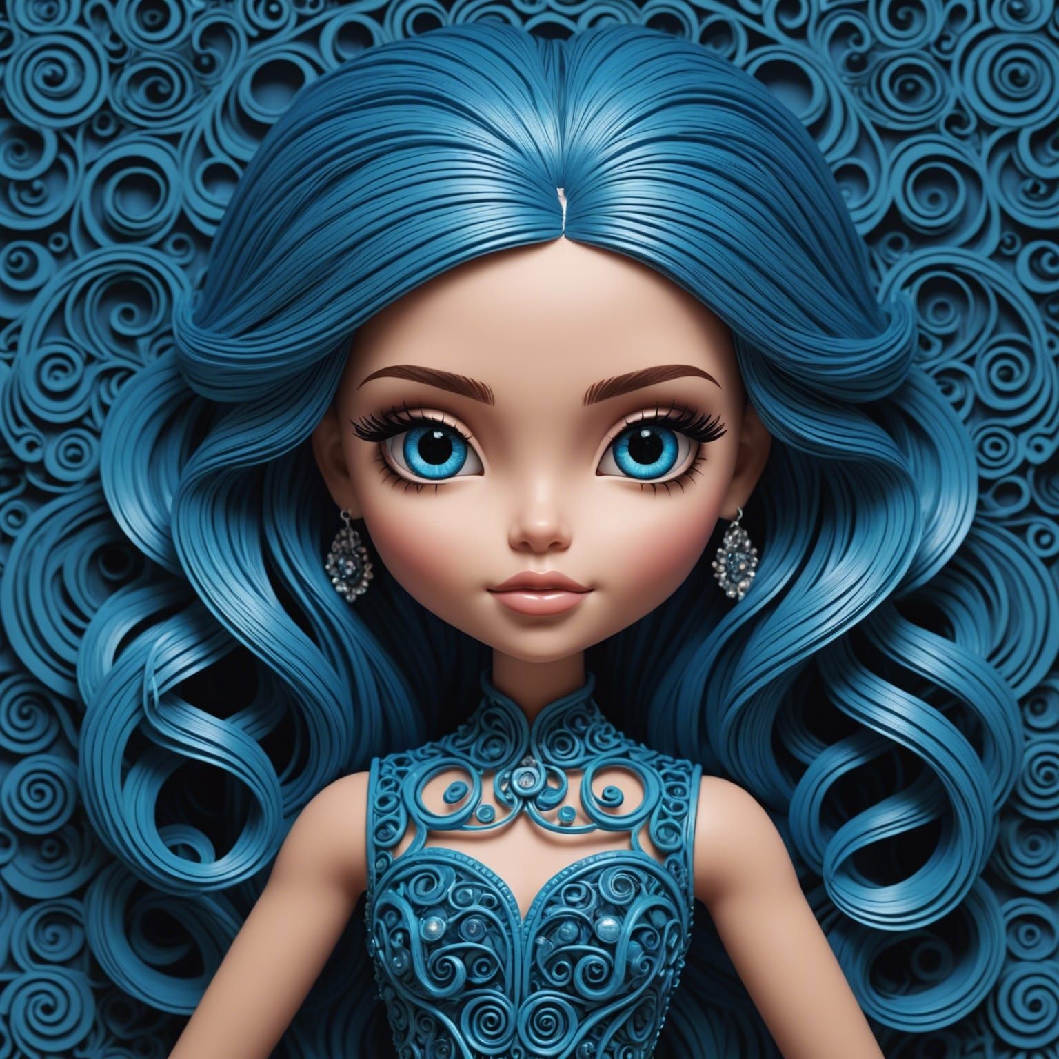 A Bratz doll with blue hair and blue eyes