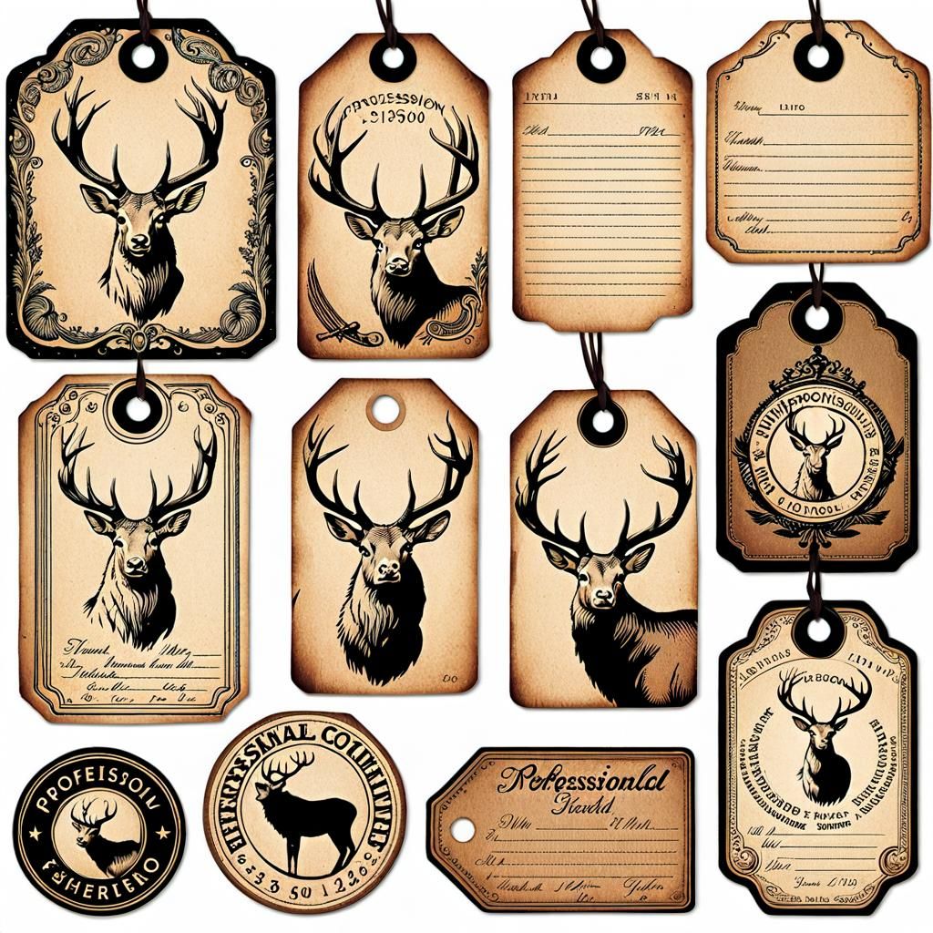 Vintage Shipping Tags with Elk Illustration