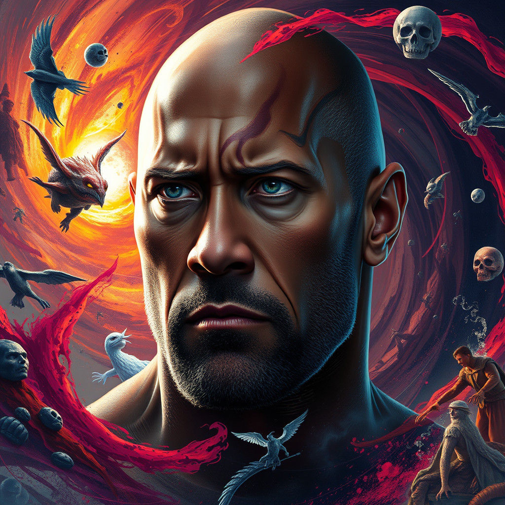 Dwayne Johnson's Smoldering Gaze in a Fantastical Vortex