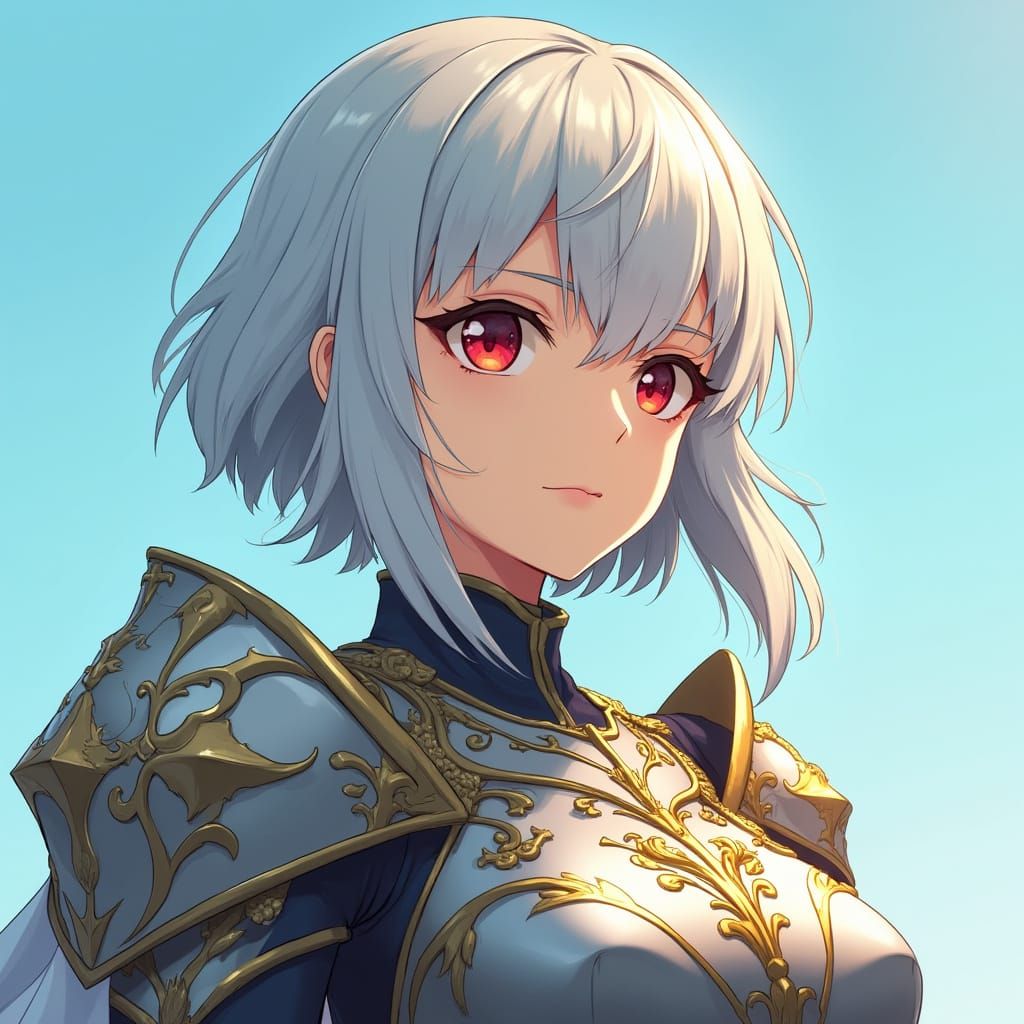 Elegant Female Paladin in Ornate Armor, Anime-Inspired