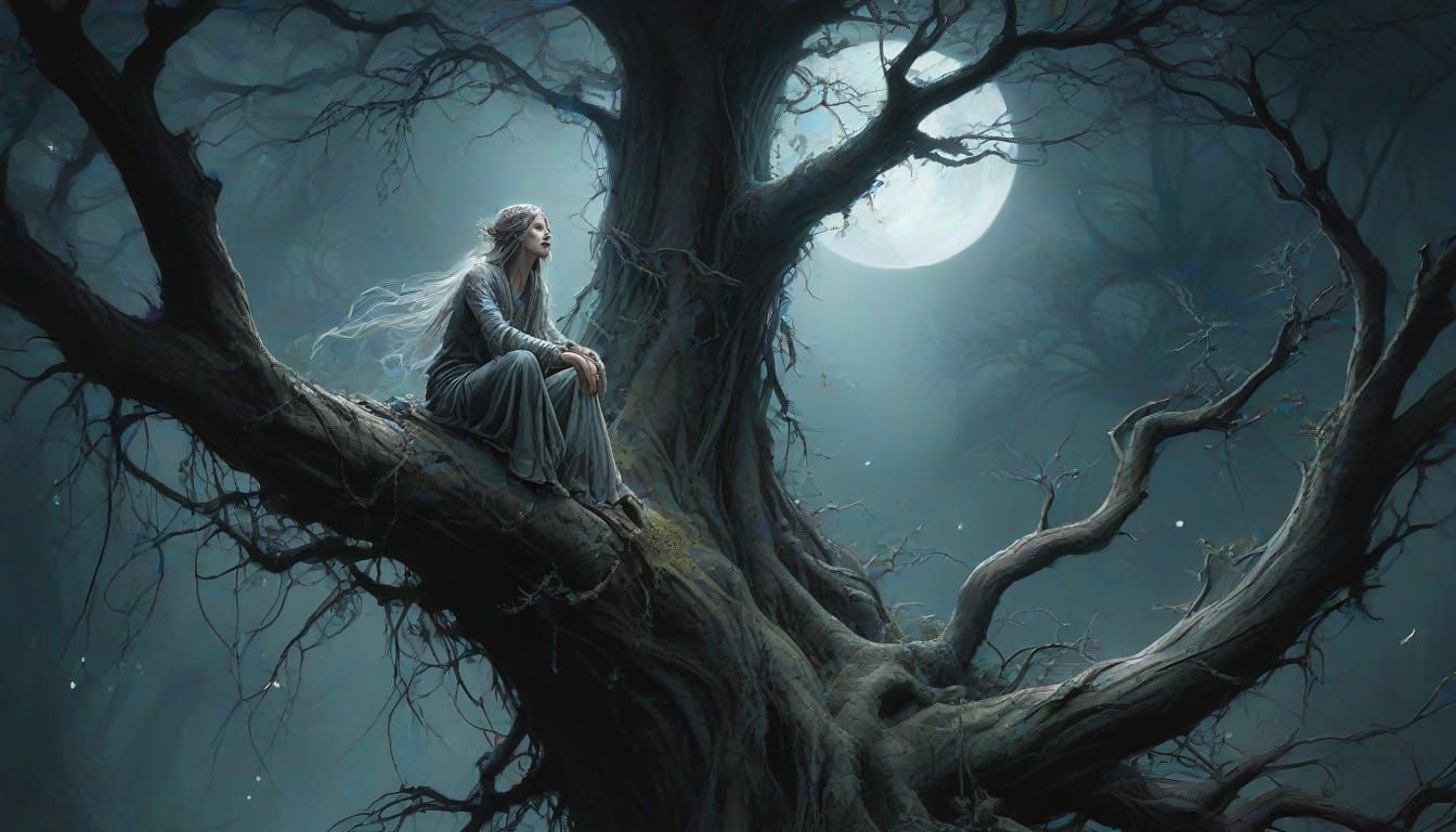 Enchanted Tree Covered in Starlight Spiderwebs