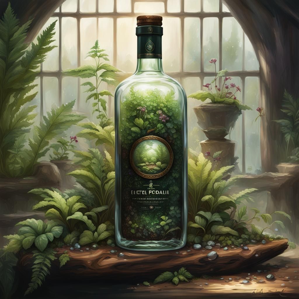 Wine Bottle Terrarium: Detailed Digital Concept Art
