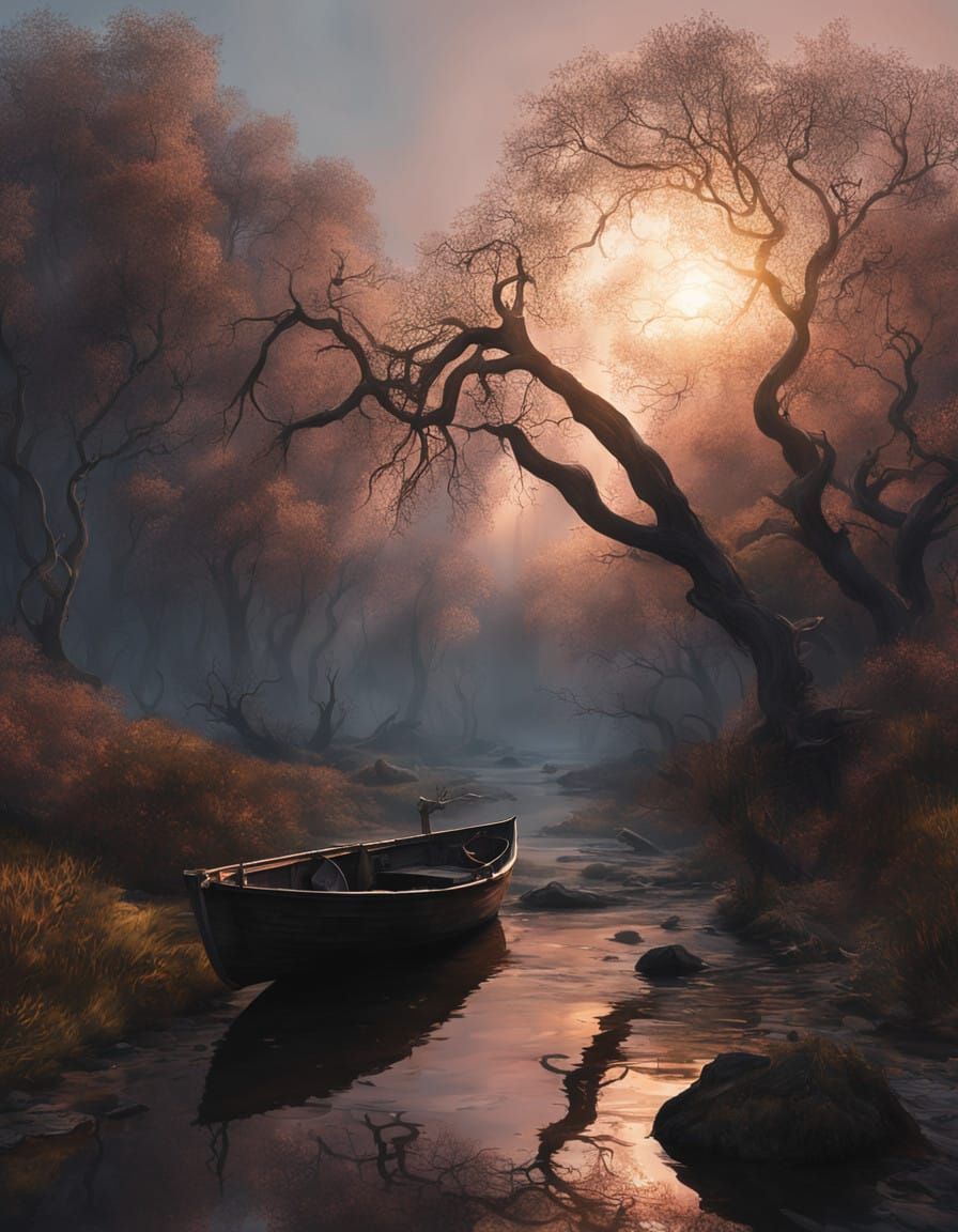 Ethereal Moonlit Dreamscape in Desolate Twilight