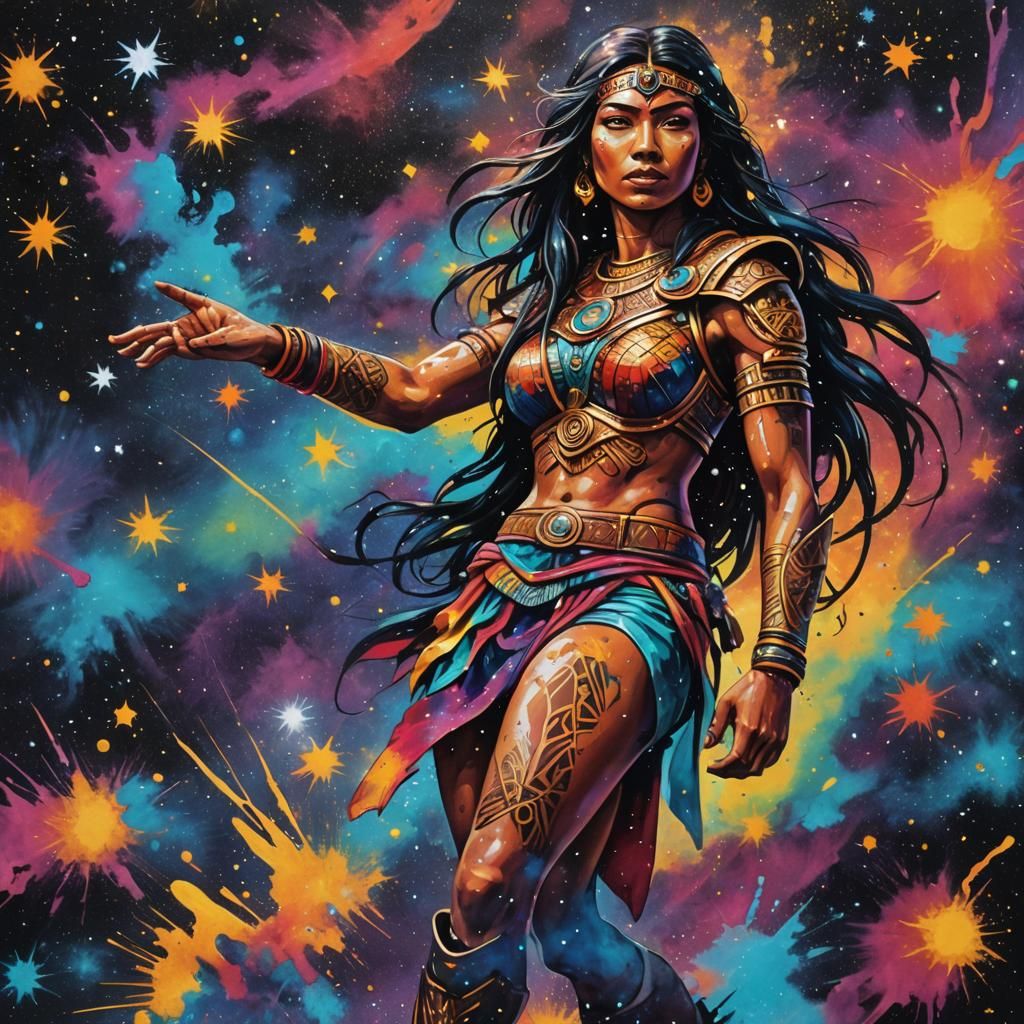 Cosmic Maya Warrior Street Art Portrait