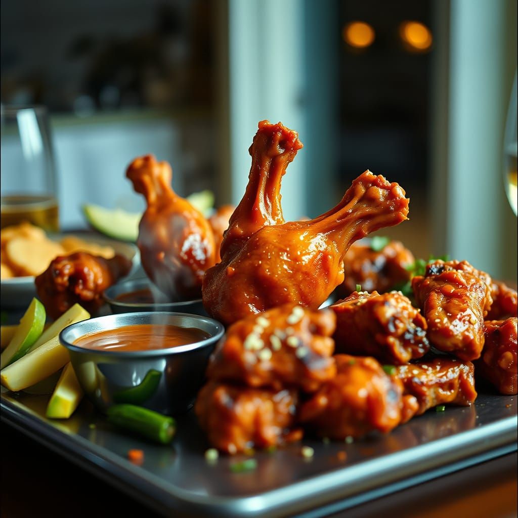 Buffalo Ostrich Wings Dinner: Cinematic Film Still