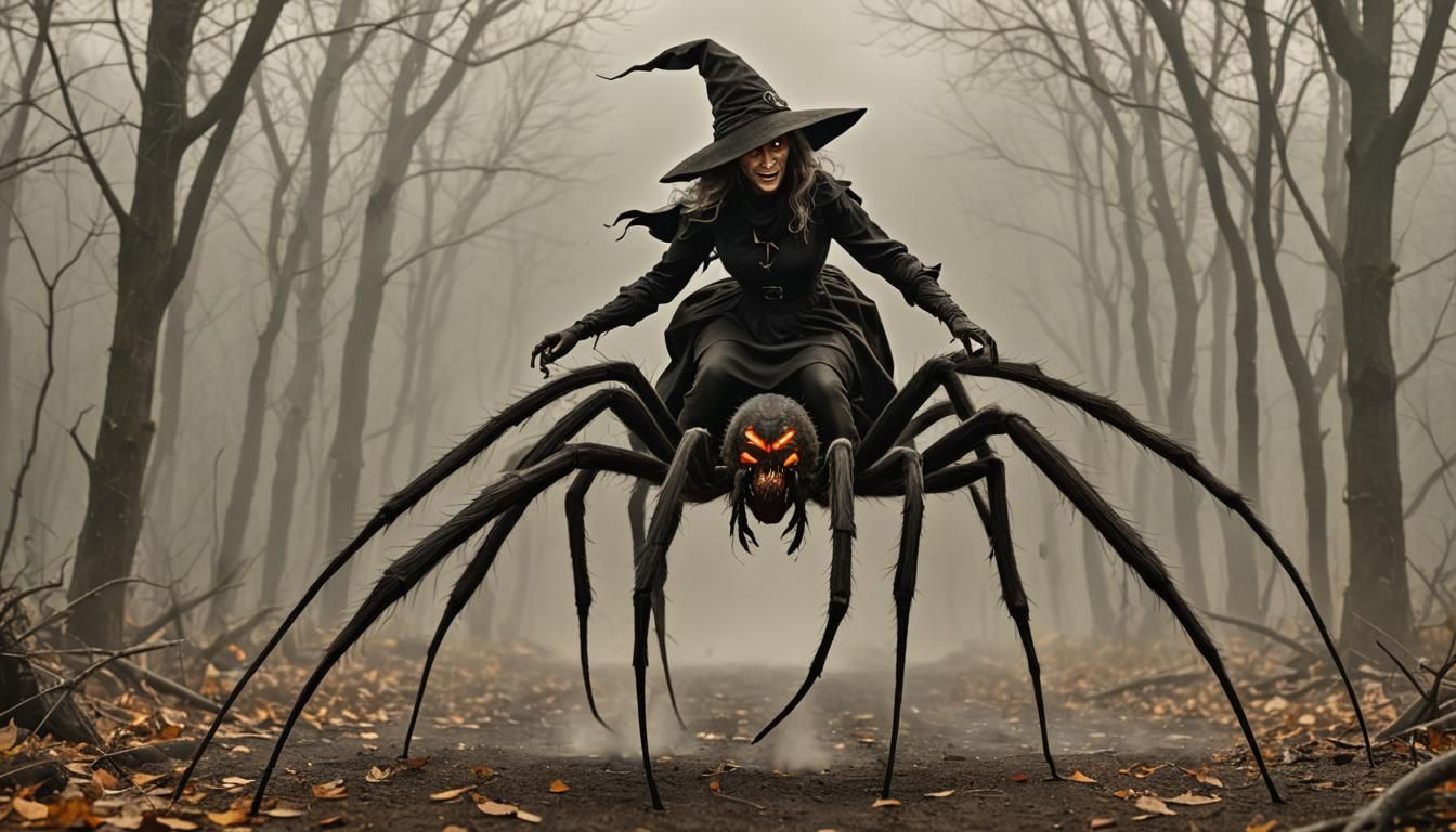Frightening Witch with Spider Legs Hissing