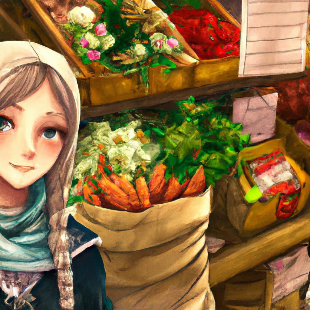 Anime Portrait of Young Italian Market Woman