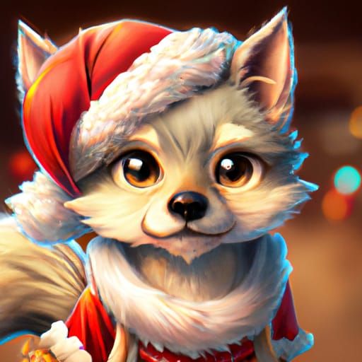 Chibi Wolf Santa Portrait in Detailed Digital Illustration