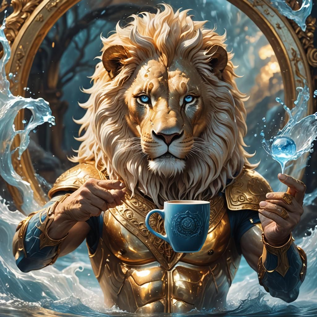 Lion Humanoid with Coffee Cup: Fantasy Portrait