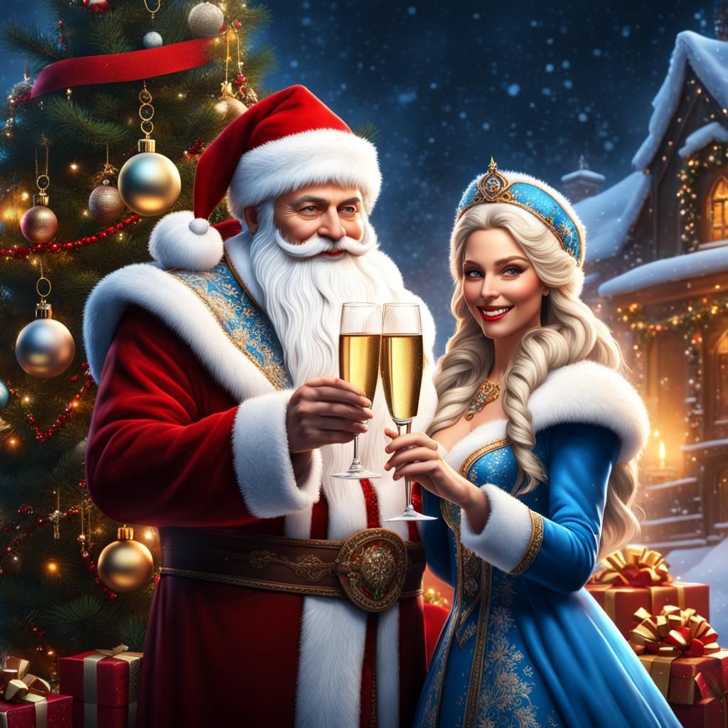Father Frost and Snow Maiden Toast, Fantasy Art