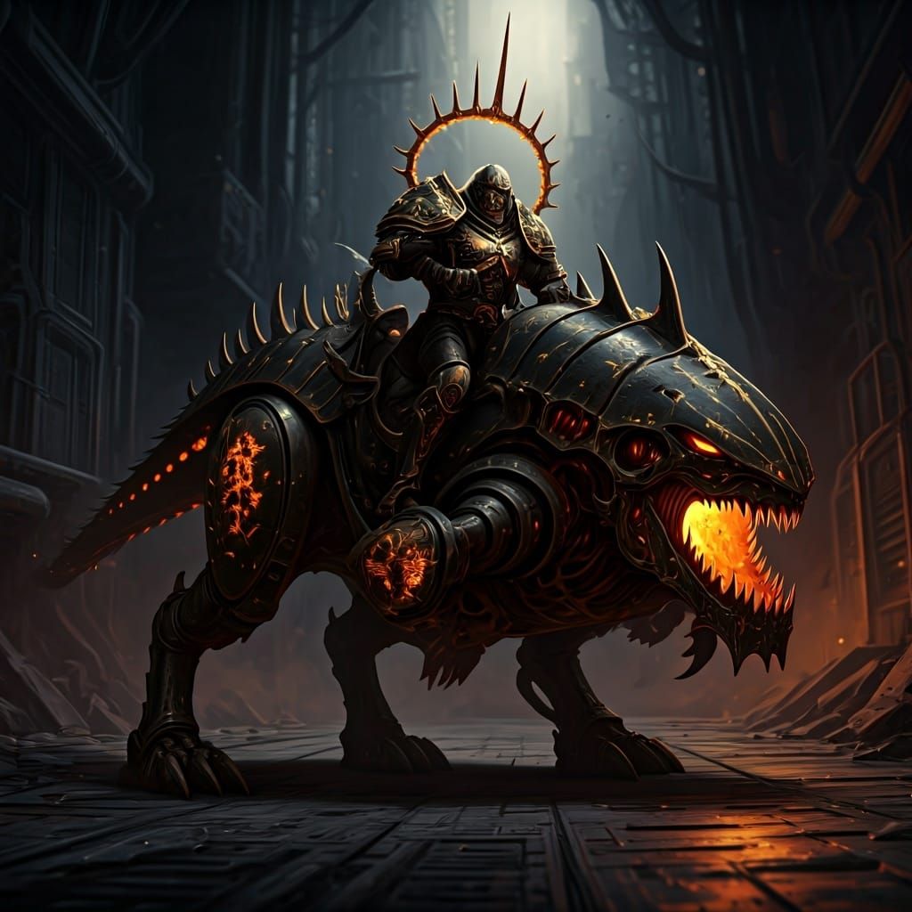 Biomechanical Juggernaut in Gritty Industrial Warzone