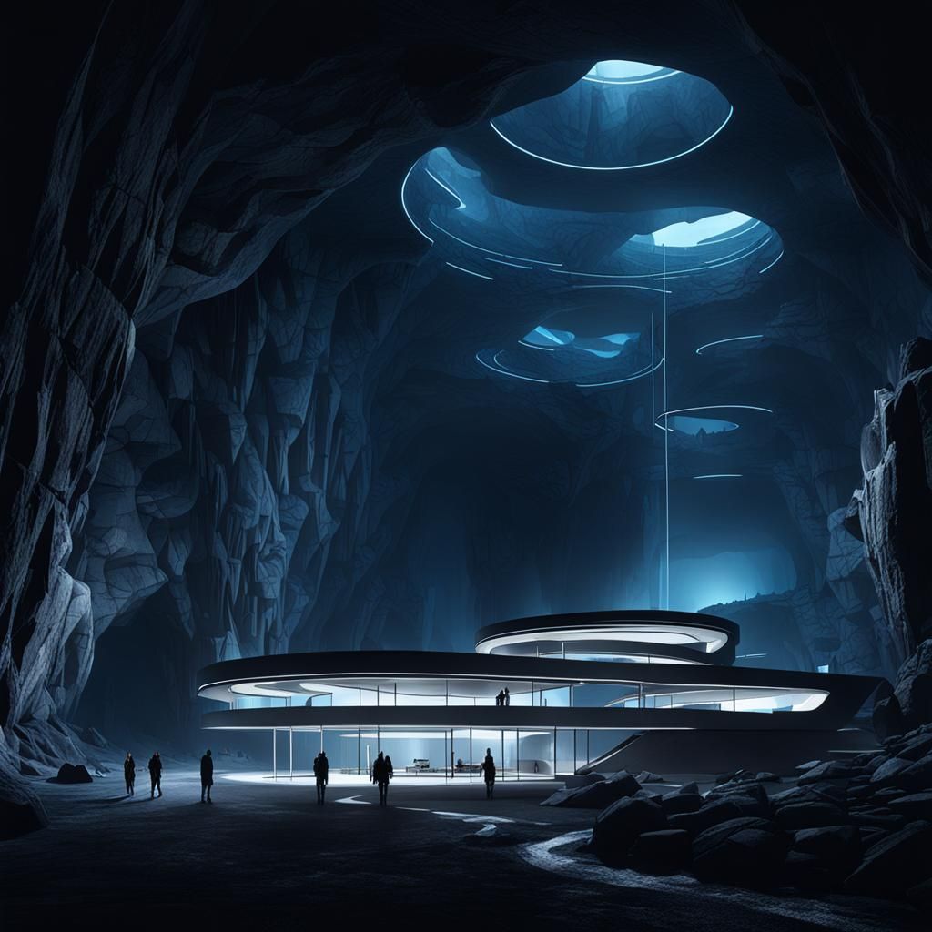 Futuristic Facility in Dark Cave