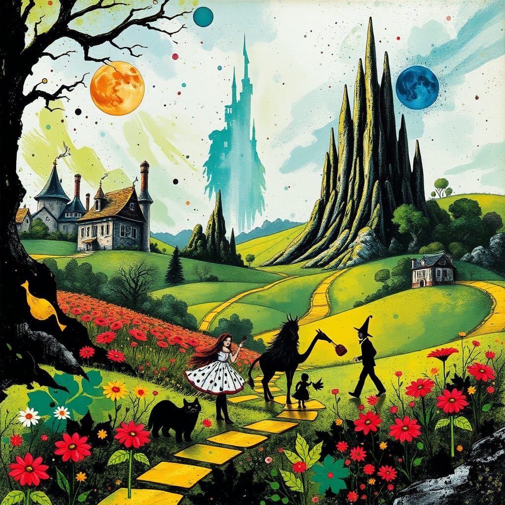 Oz Meets Wonderland: An Ink Splatter Landscape