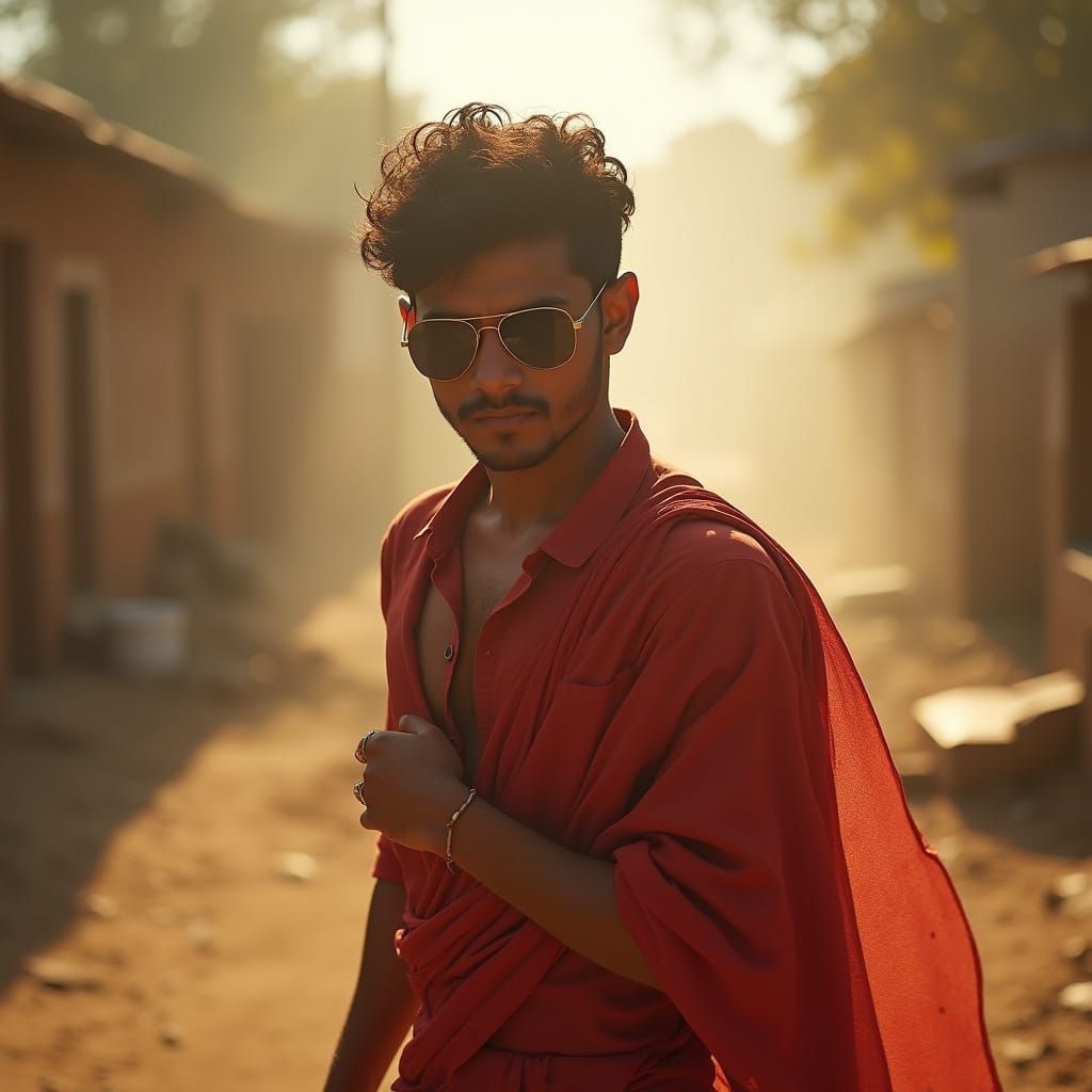 Confident Indian Man in Village, Cinematic Style
