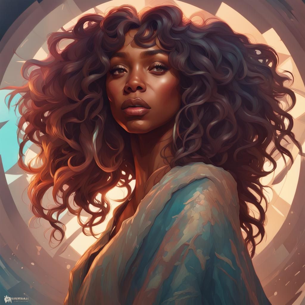 Sza Portrait in Hyperdetailed Splash Art Style