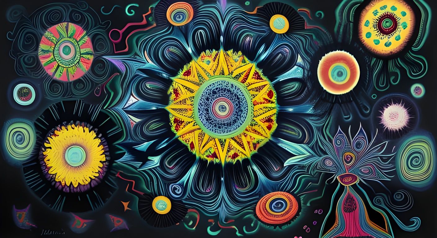 Kaleidoscopic Garden with Strange Creatures