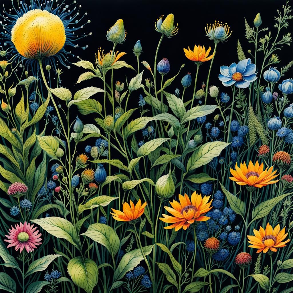 Intricate Ink Illustration of Wildflowers