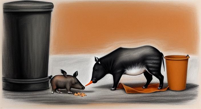 Striped Tapir Eating from Garbage Can in Chalk