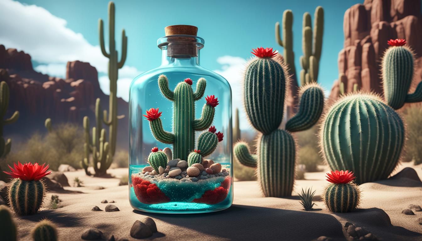 Cactus in a Bottle: Detailed Matte Painting