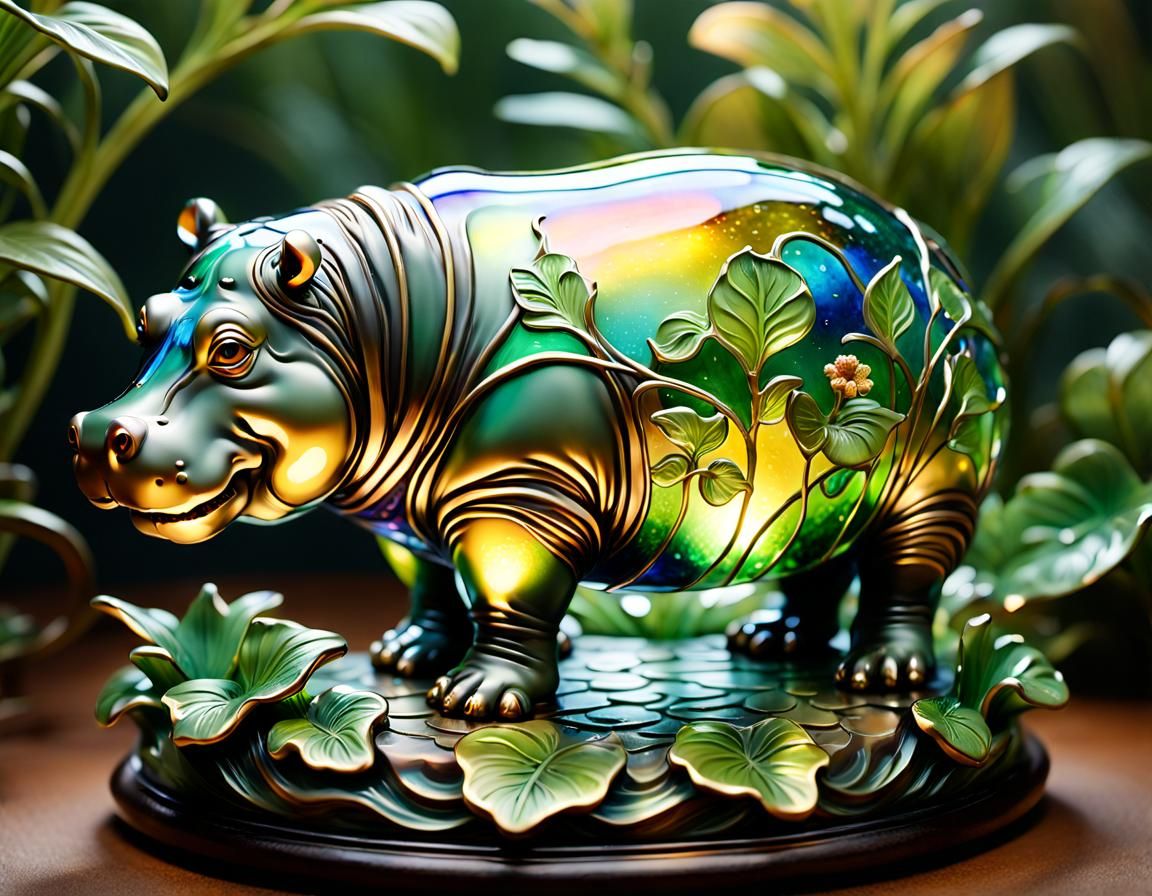 Art Nouveau Glass Hippo Sculpture