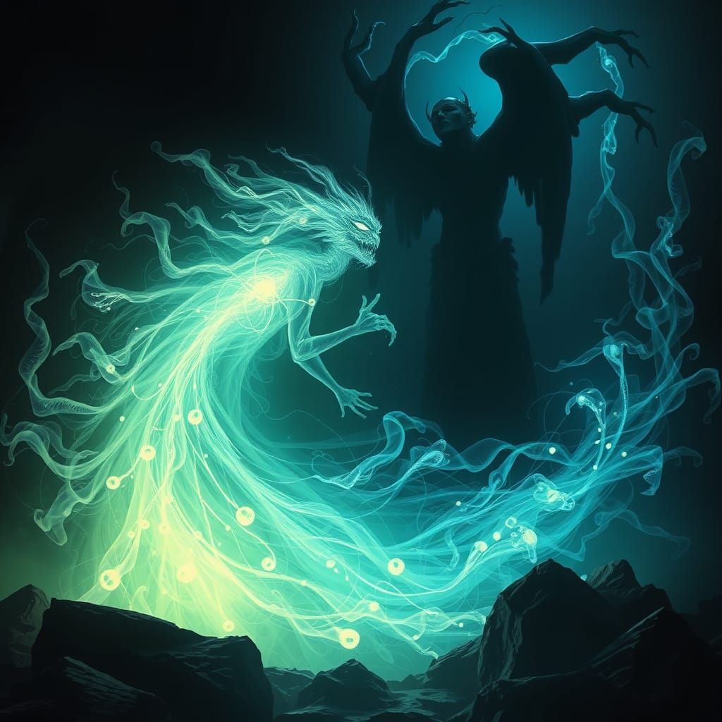 Ethereal Energy Drain in a Gothic Dreamscape