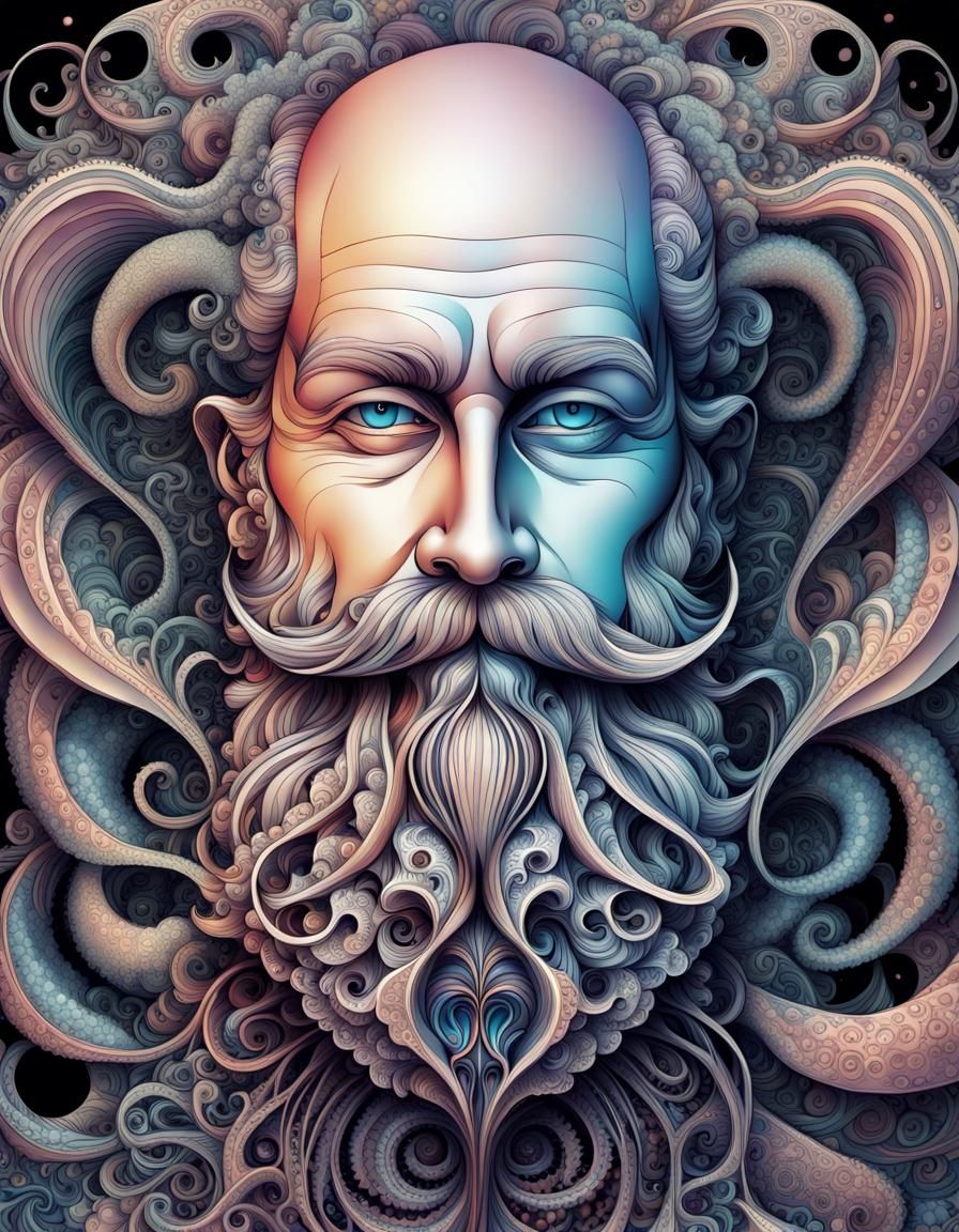 Elaborate Whimsical Beard Drawing Cosmic Energy