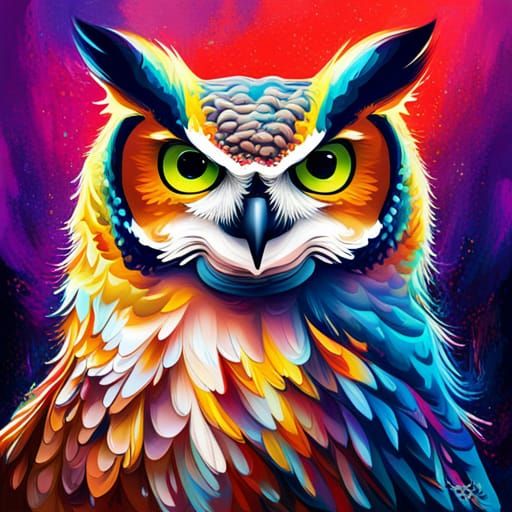 Graffiti Art Great Horned Owl in Street Style