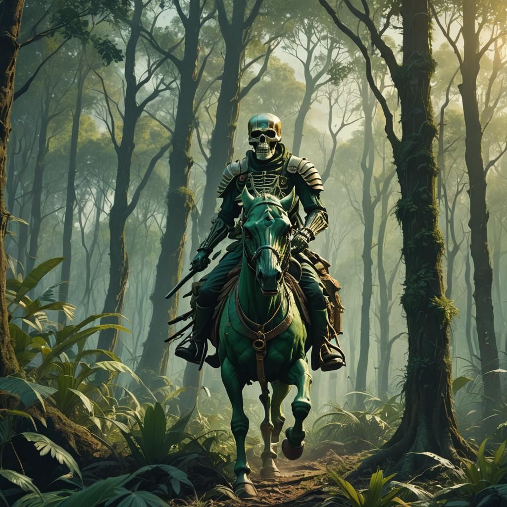 Skeleton Soldier Battles Tiger-Man Warriors in Jungle