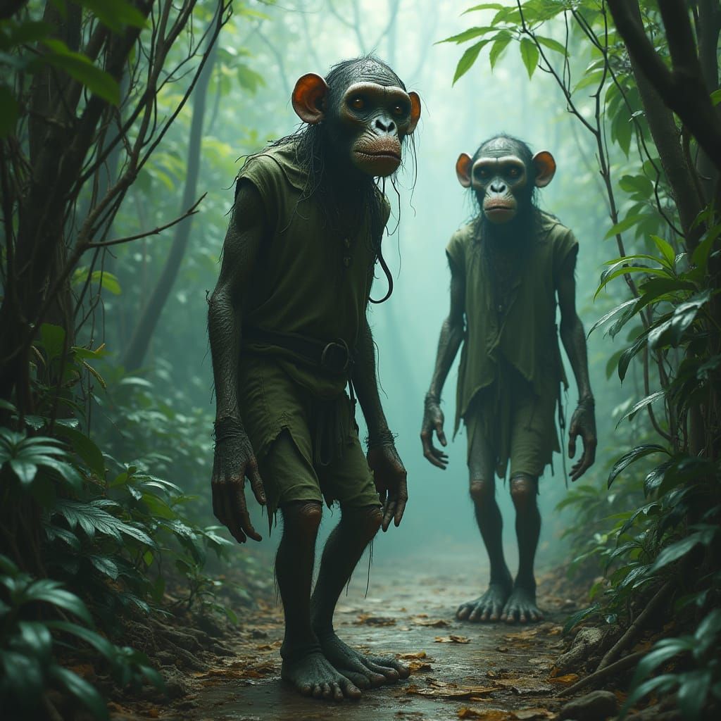 Eerie Undead Monkeys in a Dark Jungle