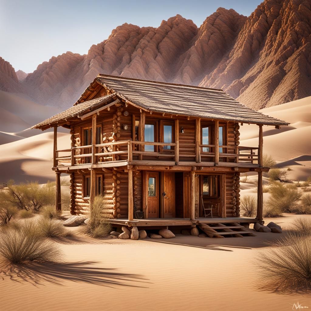 Desert Oasis Cabin in Cinematic Realism