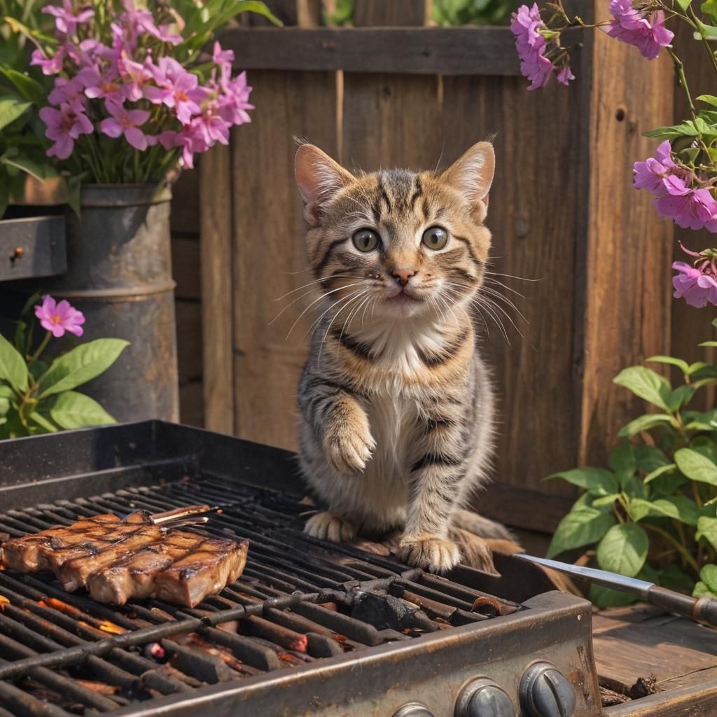 Cat Presents Mouse on BBQ Grill: Concept Art