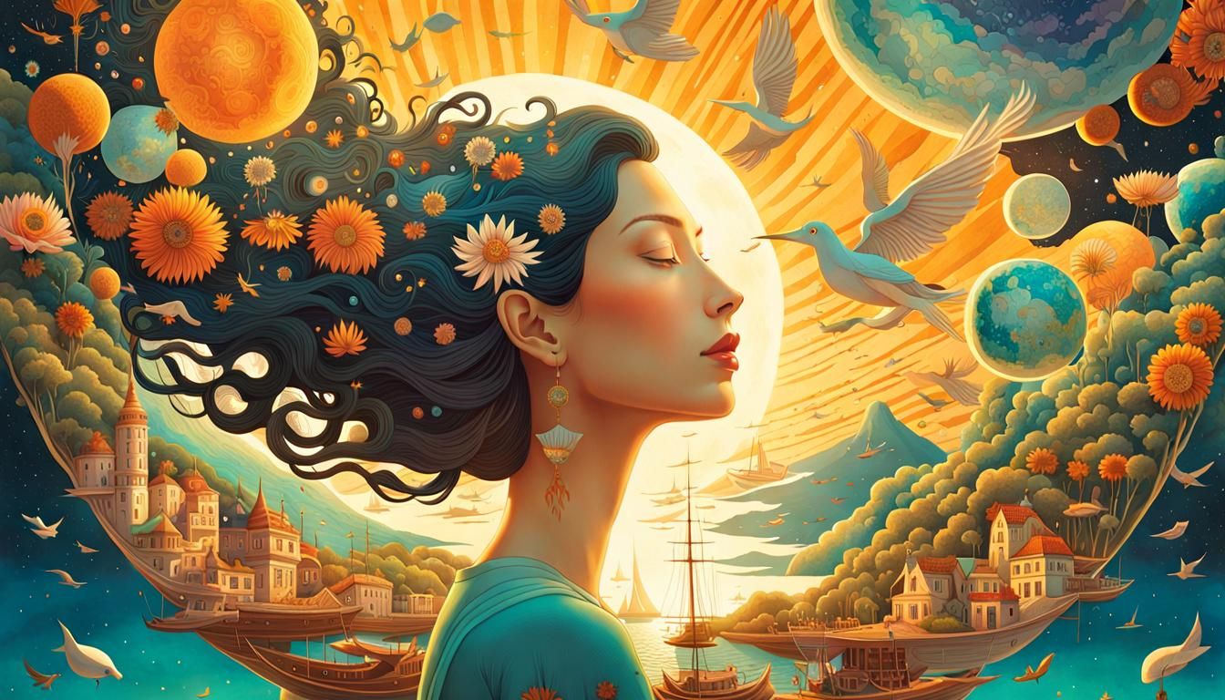 Woman Holds Cosmos in Surreal Upside Down Universe