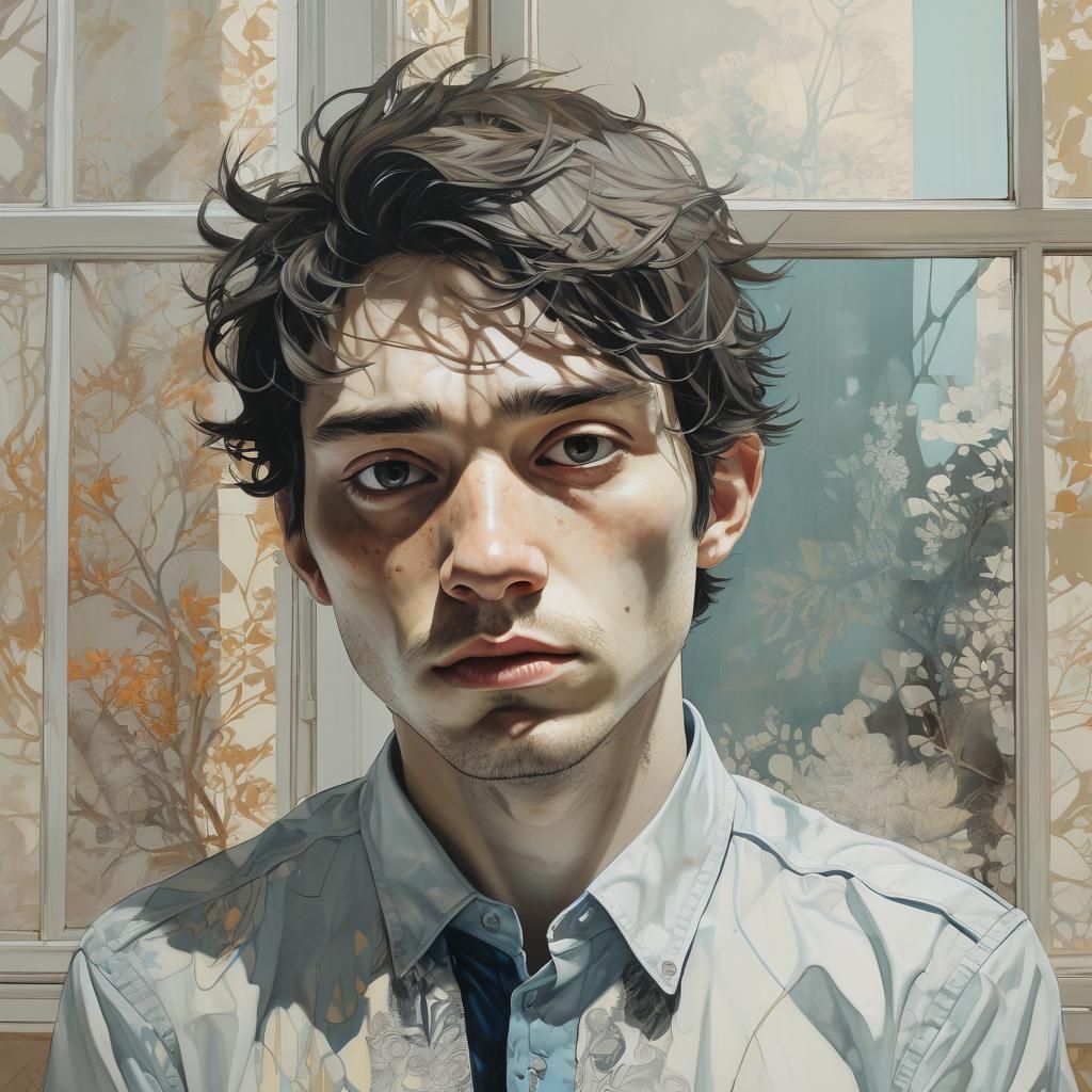 Contemplative Young Man Portrait in Pencil and Digital Art